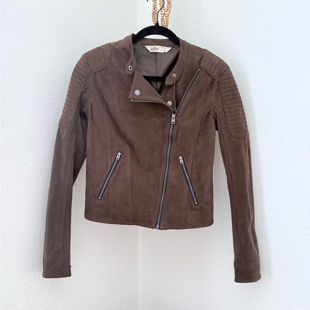 Hollister Brown Faux Suede Moto Jacket